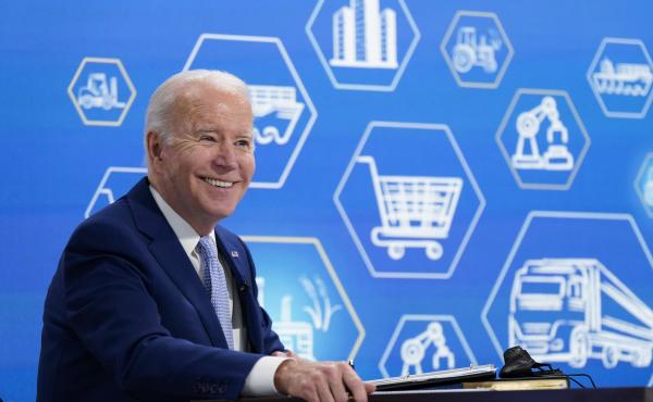 President Joe Biden listens during a meeting with his task force on supply chain issues on Wednesday. President Joe Biden listens during a meeting with his task force on supply chain issues on Wednesday.