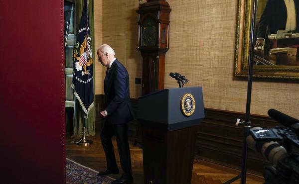 President Biden departs after speaking from the White House Treaty Room on April 14 to announce the withdrawal of U.S. troops from Afghanistan. President Biden departs after speaking from the White House Treaty Room on April 14 to announce the withdrawal of U.S. troops from Afghanistan.