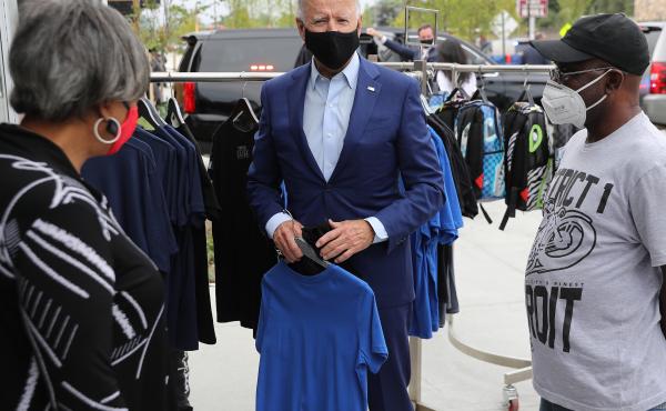 Joe Biden shops at Three Thirteen, a Detroit apparel store on Sept. 9. Biden is hoping Black and brown voters can help propel him to victory in Michigan, a state President Trump narrowly won in 2016. Joe Biden shops at Three Thirteen, a Detroit apparel store on Sept. 9. Biden is hoping Black and brown voters can help propel him to victory in Michigan, a state President Trump narrowly won in 2016.