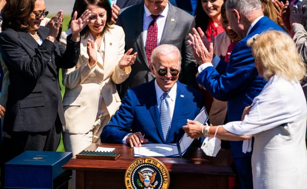 President Joe Biden signs into law the CHIPS and Science Act of 2022 on the South Lawn of the White House on Aug. 9, 2022. President Joe Biden signs into law the CHIPS and Science Act of 2022 on the South Lawn of the White House on Aug. 9, 2022.