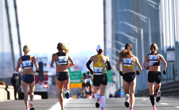 A group of runners compete in the New York City Marathon in 2019. It's one of many big city races to return this year after they were cancelled over pandemic health restrictions in 2020. A group of runners compete in the New York City Marathon in 2019. It's one of many big city races to return this year after they were cancelled over pandemic health restrictions in 2020.