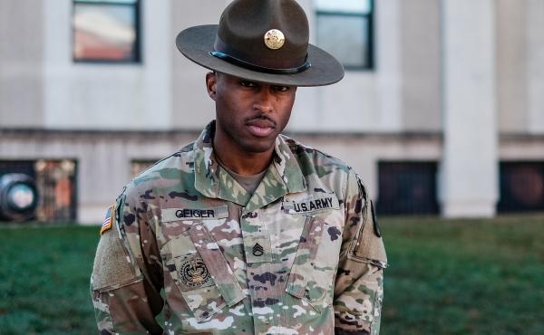 Sr. Drill Sgt. Justin Geiger at Fort Meade. He says of Colin Powell, "It is the responsibility of not only Black service members, but Black families to continue to let Powell's name ring bells throughout our community." Sr. Drill Sgt. Justin Geiger at Fort Meade. He says of Colin Powell, "It is the responsibility of not only Black service members, but Black families to continue to let Powell's name ring bells throughout our community."