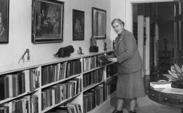 Agatha Christie, seen here in 1946, removes a book from the shelf at Greenway House, the home from which Jennifer Grant bought the trunk six decades later at an estate sale. Agatha Christie, seen here in 1946, removes a book from the shelf at Greenway House, the home from which Jennifer Grant bought the trunk six decades later at an estate sale.