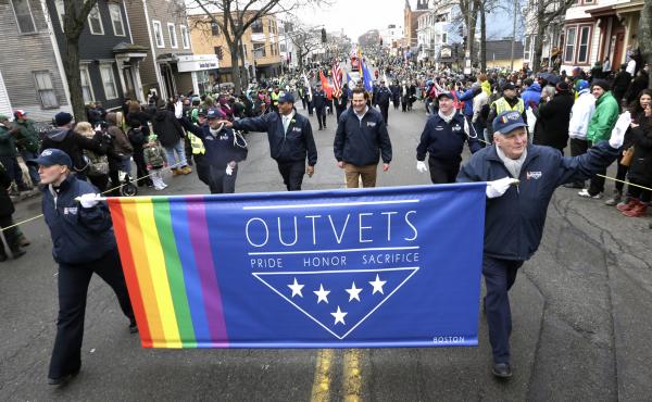 U.S. Rep. Seth Moulton, D-Mass., (center without hat) marches with members of OutVets, a group of LGBTQ military veterans, during the 2015 St. Patrick's Day parade in Boston. U.S. Rep. Seth Moulton, D-Mass., (center without hat) marches with members of OutVets, a group of LGBTQ military veterans, during the 2015 St. Patrick's Day parade in Boston.