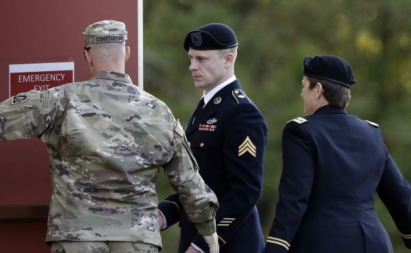 Army Sgt. Bowe Bergdahl (center) arrives at the military courtroom facility for a sentencing hearing at Fort Bragg, N.C., on Friday. Army Sgt. Bowe Bergdahl (center) arrives at the military courtroom facility for a sentencing hearing at Fort Bragg, N.C., on Friday.