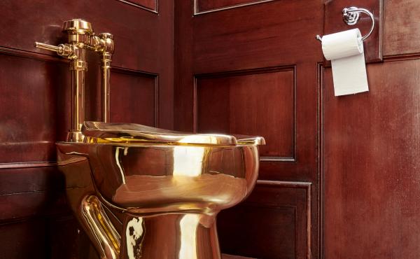 The toilet — worth, by some estimates, up to $1.25 million — was connected to the plumbing in the Blenheim Palace. The toilet — worth, by some estimates, up to $1.25 million — was connected to the plumbing in the Blenheim Palace.