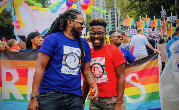 Larry Scott-Walker and Daniel Driffin, two of Thrive SS' co-founders, at this year's gay pride parade in Atlanta. Larry Scott-Walker and Daniel Driffin, two of Thrive SS' co-founders, at this year's gay pride parade in Atlanta.