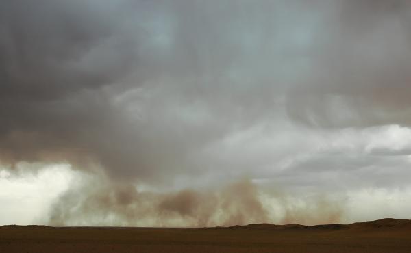 A sandstorm moves the Gobi desert in Mongolia. A sandstorm moves the Gobi desert in Mongolia.