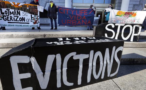 Tenants' rights advocates demonstrated in Boston in January, calling on the Biden administration to extend the CDC eviction moratorium. Tenants' rights advocates demonstrated in Boston in January, calling on the Biden administration to extend the CDC eviction moratorium.
