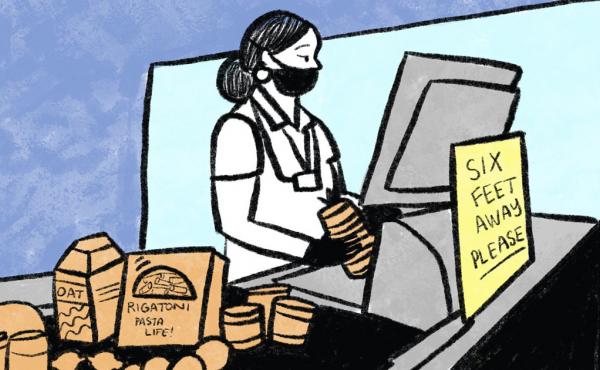 Comic journalist Sarah Mirk checked in with grocery workers from across the country to hear more about their experiences during the pandemic and what they want to change. Comic journalist Sarah Mirk checked in with grocery workers from across the country to hear more about their experiences during the pandemic and what they want to change.