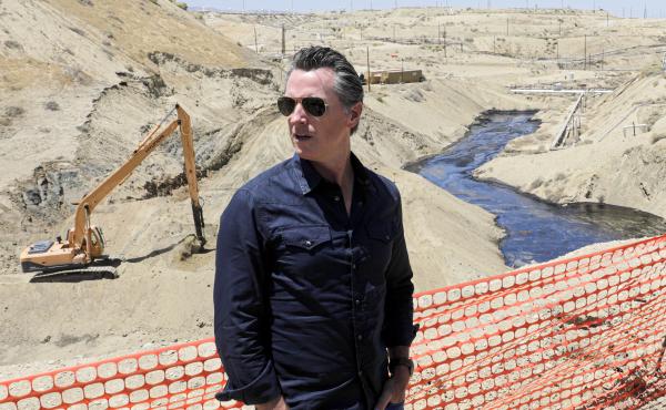 Gov. Gavin Newsom tours the Chevron oil field west of Bakersfield, where a spill of more than 800,000 gallons flowed into a dry creek bed in McKittrick, Calif. in July 2019. Gov. Gavin Newsom tours the Chevron oil field west of Bakersfield, where a spill of more than 800,000 gallons flowed into a dry creek bed in McKittrick, Calif. in July 2019.