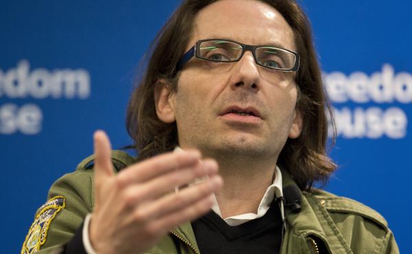 Jean-Baptiste Thoret, Charlie Hebdo's film critic, speaks at a news conference in Washington on May 1. Thoret will receive, on behalf of Charlie Hebdo, the PEN American Center's Freedom of Expression Courage Award in New York on Tuesday. Jean-Baptiste Thoret, Charlie Hebdo's film critic, speaks at a news conference in Washington on May 1. Thoret will receive, on behalf of Charlie Hebdo, the PEN American Center's Freedom of Expression Courage Award in New York on Tuesday.