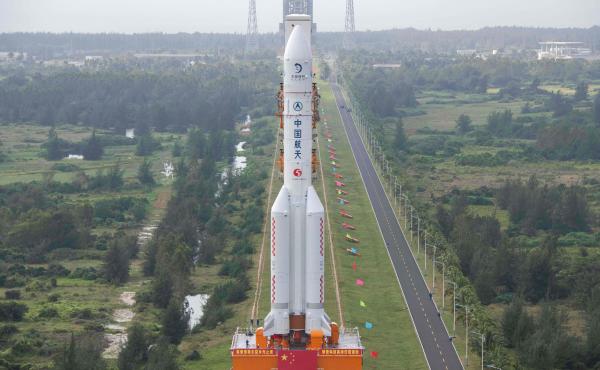 The rocket, pictured on Nov. 17, will launch China's Chang'e-5 lunar probe on Tuesday. Here it is being transported to the launching area at the Wenchang Spacecraft Launch Site in southern China's Hainan province. The rocket, pictured on Nov. 17, will launch China's Chang'e-5 lunar probe on Tuesday. Here it is being transported to the launching area at the Wenchang Spacecraft Launch Site in southern China's Hainan province.