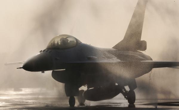 An F-16 jet fighter is washed on the tarmac at an air force base in Taiwan. The State Department has approved the sale of 66 fighter jets to the island. An F-16 jet fighter is washed on the tarmac at an air force base in Taiwan. The State Department has approved the sale of 66 fighter jets to the island.