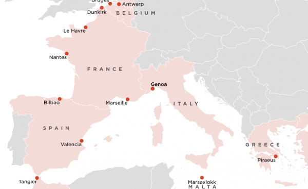 Map: Chinese companies are investing in ports around the world, including these ports in Europe and along the Mediterranean. Map: Chinese companies are investing in ports around the world, including these ports in Europe and along the Mediterranean.