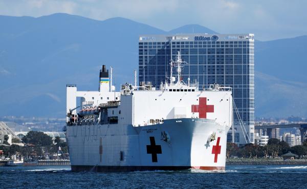 Navy medical and support personnel staff the USNS Mercy, but the hospital ship belongs to the Navy's Military Sealift Command and is run by a crew of civilian mariners. The ship headed to the Port of Los Angeles on March 23 in response to the coronavirus Navy medical and support personnel staff the USNS Mercy, but the hospital ship belongs to the Navy's Military Sealift Command and is run by a crew of civilian mariners. The ship headed to the Port of Los Angeles on March 23 in response to the coronavirus