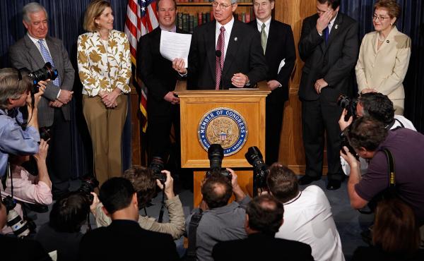 On March 21, 2010, Rep. Bart Stupak (D-Mich.), alongside fellow anti-abortion Democrats, holds up a copy of an executive order from President Barack Obama guaranteeing no federal funding for abortion. On March 21, 2010, Rep. Bart Stupak (D-Mich.), alongside fellow anti-abortion Democrats, holds up a copy of an executive order from President Barack Obama guaranteeing no federal funding for abortion.