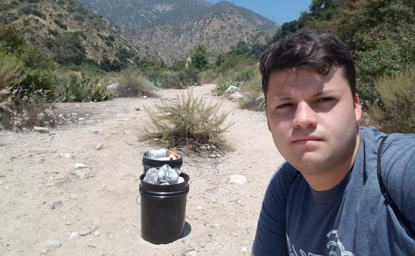 Edgar McGregor, with some of the debris he's collected from Eaton Canyon, part of the Angeles National Forest in Southern California. Edgar McGregor, with some of the debris he's collected from Eaton Canyon, part of the Angeles National Forest in Southern California.