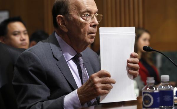 Commerce Secretary Wilbur Ross, who oversees the Census Bureau, straightens his papers during a 2018 Senate hearing in Washington, D.C. Ross is testifying before the House Oversight and Reform Committee about the census on Thursday. Commerce Secretary Wilbur Ross, who oversees the Census Bureau, straightens his papers during a 2018 Senate hearing in Washington, D.C. Ross is testifying before the House Oversight and Reform Committee about the census on Thursday.