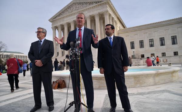 Attorney Bob Hilliard — representing the family of Mexican teenager Sergio Adrian Hernandez, who was shot and killed by a U.S. Border Patrol agent — speaks in front of the Supreme Court after presenting his argument on Tuesday. Attorney Bob Hilliard — representing the family of Mexican teenager Sergio Adrian Hernandez, who was shot and killed by a U.S. Border Patrol agent — speaks in front of the Supreme Court after presenting his argument on Tuesday.