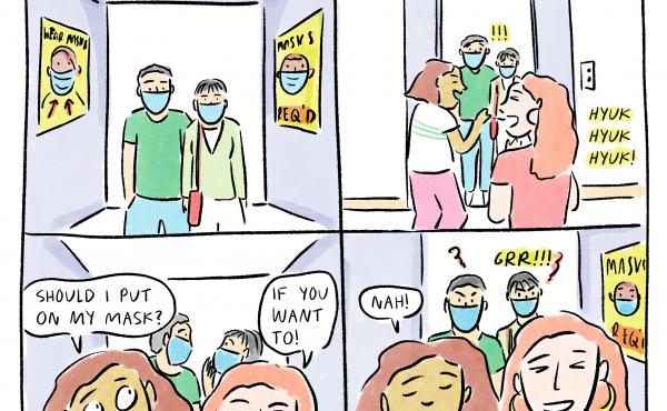 In a fleeting elevator contact, an individual with a good mask — an N95 or KN95, for example — would be unlikely to become either infected or spread the coronavirus, an expert on COVID-19 says. In a fleeting elevator contact, an individual with a good mask — an N95 or KN95, for example — would be unlikely to become either infected or spread the coronavirus, an expert on COVID-19 says.