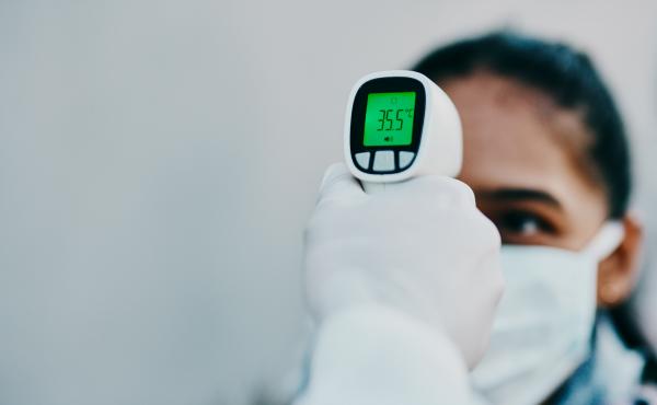 Expect to see more forehead thermometers in workplaces and airports as a way to screen people for fever, which could be a sign of COVID-19. Expect to see more forehead thermometers in workplaces and airports as a way to screen people for fever, which could be a sign of COVID-19.