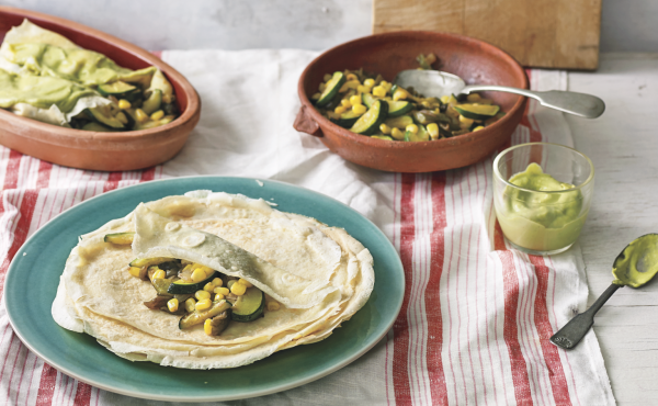 Crepes are a cousin of the enchilada, says Mexican chef Pati Jinich. A vestige of French intervention in Mexico, crepes are now considered classics of Mexican gastronomy. (Above) Jinich's crepe enchiladas with corn, poblano chiles and squash in an avocado Crepes are a cousin of the enchilada, says Mexican chef Pati Jinich. A vestige of French intervention in Mexico, crepes are now considered classics of Mexican gastronomy. (Above) Jinich's crepe enchiladas with corn, poblano chiles and squash in an avocado