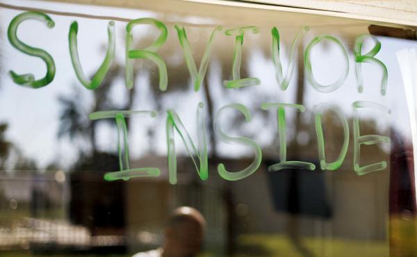 A message displayed on a window of a motel room in Panama City, Fla., where survivors continue to live amid the damage from Hurricane Michael. Family and friends are still trying to locate loved ones who survived the storm. A message displayed on a window of a motel room in Panama City, Fla., where survivors continue to live amid the damage from Hurricane Michael. Family and friends are still trying to locate loved ones who survived the storm.