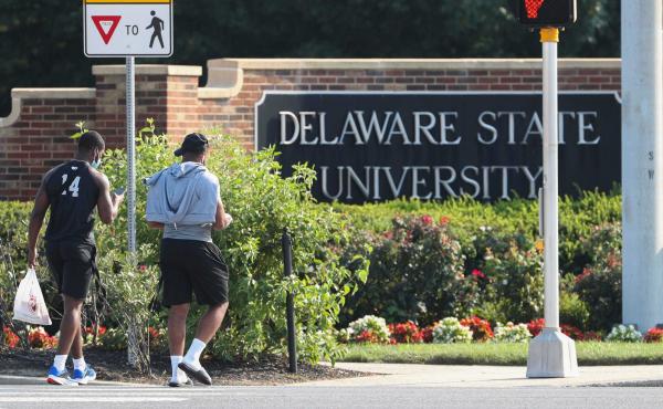 Delaware State University students enter the Dover campus. Delaware State University students enter the Dover campus.