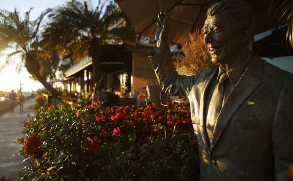 A statue of former President Ronald Reagan stands in front of a home on Orange County's Balboa Island. Reagan's political career and the Republican Party of the 1970s and '80s were long associated with Orange County, but the party was swept out of power t A statue of former President Ronald Reagan stands in front of a home on Orange County's Balboa Island. Reagan's political career and the Republican Party of the 1970s and '80s were long associated with Orange County, but the party was swept out of power t