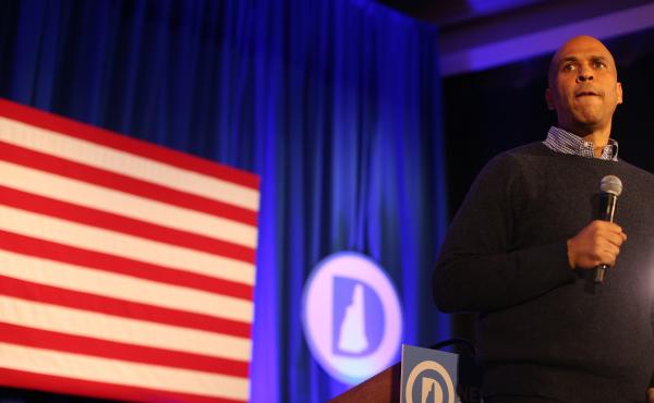 Sen. Cory Booker of New Jersey addresses a crowd in New Hampshire, which happens to be a key early presidential primary state. Sen. Cory Booker of New Jersey addresses a crowd in New Hampshire, which happens to be a key early presidential primary state.