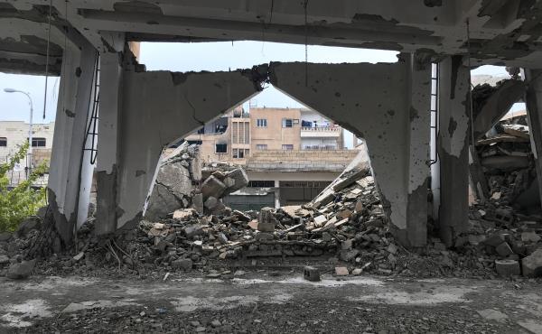 A church near the school was destroyed during the fight to oust ISIS from Raqqa, Syria. A church near the school was destroyed during the fight to oust ISIS from Raqqa, Syria.