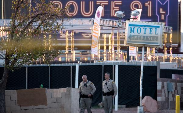 Law enforcement officers stand guard at one of the entrance points to the Las Vegas concert venue where Sunday night's mass shooting took place. The massacre was one of the deadliest mass shooting events in modern U.S. history. Law enforcement officers stand guard at one of the entrance points to the Las Vegas concert venue where Sunday night's mass shooting took place. The massacre was one of the deadliest mass shooting events in modern U.S. history.