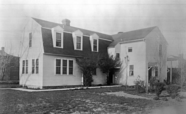 The Bray School building in its original location on Prince George Street in Williamsburg, Va., seen around 1928. The Bray School building in its original location on Prince George Street in Williamsburg, Va., seen around 1928.
