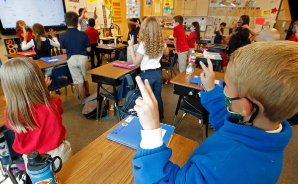 Students wear masks as a teacher instructs them at Freedom Preparatory Academy on Sept. 10, 2020 in Provo, Utah. Students wear masks as a teacher instructs them at Freedom Preparatory Academy on Sept. 10, 2020 in Provo, Utah.