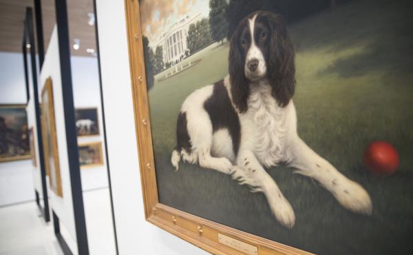 The painting "Millie on the South Lawn" by Christine Merrill hangs at the American Kennel Club Museum of the Dog. The painting "Millie on the South Lawn" by Christine Merrill hangs at the American Kennel Club Museum of the Dog.