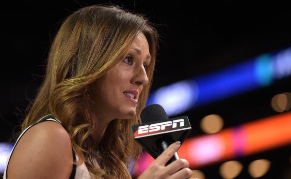 ESPN reporter Allison Williams reports from a college basketball tournament at Barclays Center in Brooklyn, N.Y., on March 8, 2017. Williams said in a recent Instagram video that she is leaving ESPN due to the company's vaccine mandate. ESPN reporter Allison Williams reports from a college basketball tournament at Barclays Center in Brooklyn, N.Y., on March 8, 2017. Williams said in a recent Instagram video that she is leaving ESPN due to the company's vaccine mandate.