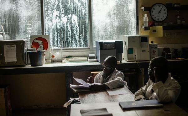 The windows at Redemption Hospital in Monrovia, where Ebola cases are treated, are streaked with chlorinated water as a disinfectant. The windows at Redemption Hospital in Monrovia, where Ebola cases are treated, are streaked with chlorinated water as a disinfectant.