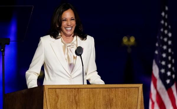Vice President-elect Kamala Harris speaks on Nov. 7 in Wilmington, Del. Vice President-elect Kamala Harris speaks on Nov. 7 in Wilmington, Del.