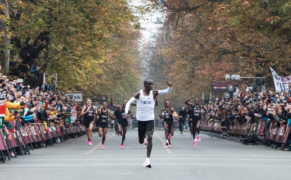 Kenya's Eliud Kipchoge celebrates after busting the elusive two-hour barrier for the marathon Saturday in Vienna. Kenya's Eliud Kipchoge celebrates after busting the elusive two-hour barrier for the marathon Saturday in Vienna.
