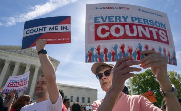 Demonstrators rally outside the Supreme Court in April as the justices hear arguments over the Trump administration's plan to add a citizenship question to 2020 census forms. Demonstrators rally outside the Supreme Court in April as the justices hear arguments over the Trump administration's plan to add a citizenship question to 2020 census forms.
