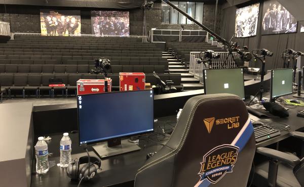 The view from onstage at the Battle Arena in Los Angeles. This is the 375-seat arena that holds regular season games for teams competing in the North American Esports league called the League Championship Series (LCS). The 10 teams in the LCS play League The view from onstage at the Battle Arena in Los Angeles. This is the 375-seat arena that holds regular season games for teams competing in the North American Esports league called the League Championship Series (LCS). The 10 teams in the LCS play League