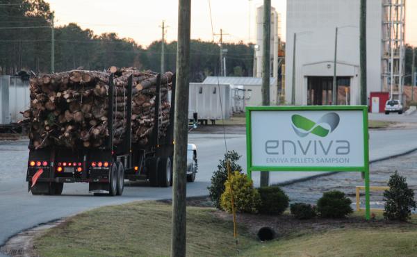 A load of wood enters a wood pellet plant operated by Enviva Partners in Sampson County, N.C. Enviva is one of the largest producers of wood pellets in the U.S. A load of wood enters a wood pellet plant operated by Enviva Partners in Sampson County, N.C. Enviva is one of the largest producers of wood pellets in the U.S.