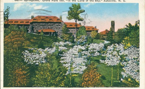An archival postcard of the Grove Park Inn in Asheville, N.C., where much of the novel Even As We Breathe is set. An archival postcard of the Grove Park Inn in Asheville, N.C., where much of the novel Even As We Breathe is set.