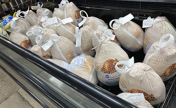 Frozen turkeys sit in a refrigerated case inside a grocery store in southeast Denver. The Farm Bureau says high demand for meat and supply chain woes have increased the cost of Thanksgiving dinner this year. Frozen turkeys sit in a refrigerated case inside a grocery store in southeast Denver. The Farm Bureau says high demand for meat and supply chain woes have increased the cost of Thanksgiving dinner this year.