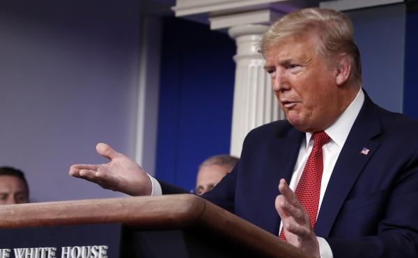 President Trump speaks about the coronavirus in the White House briefing room Wednesday. President Trump speaks about the coronavirus in the White House briefing room Wednesday.
