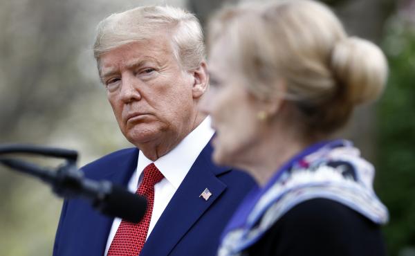 President Trump listens as Dr. Deborah Birx, White House coronavirus response coordinator, speaks during a coronavirus task force briefing in the Rose Garden of the White House on Sunday. President Trump listens as Dr. Deborah Birx, White House coronavirus response coordinator, speaks during a coronavirus task force briefing in the Rose Garden of the White House on Sunday.