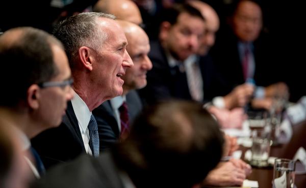 Gilead Sciences CEO Daniel O'Day (center) took part in a meeting of the White House Coronavirus Task Force on March 2. Gilead Sciences CEO Daniel O'Day (center) took part in a meeting of the White House Coronavirus Task Force on March 2.