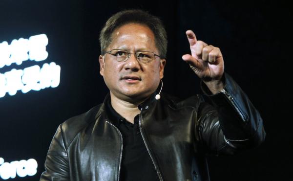 In this file photo, Nvidia CEO Jensen Huang delivers a speech about AI and gaming. In this file photo, Nvidia CEO Jensen Huang delivers a speech about AI and gaming.