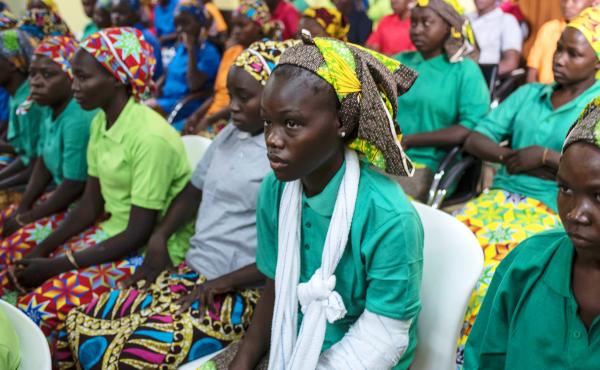 Some of the newly released girls from the community of Chibok were photographed in Abuja, Nigeria's capital, on May 8, 2017. They had been captured by Boko Haram in 2014. Some of the newly released girls from the community of Chibok were photographed in Abuja, Nigeria's capital, on May 8, 2017. They had been captured by Boko Haram in 2014.